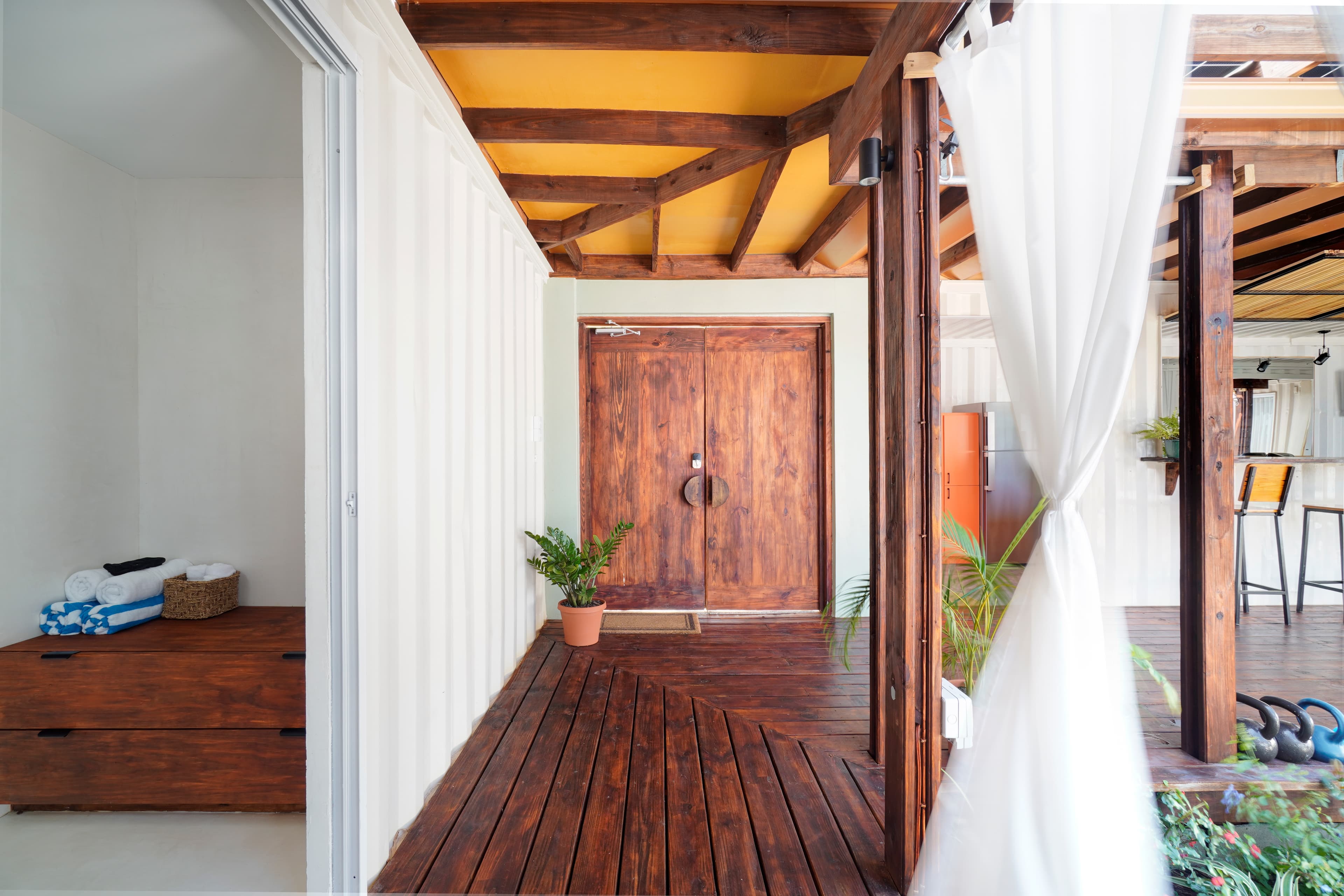 Corten Villa exterior showcasing unique weathered steel shipping container architecture