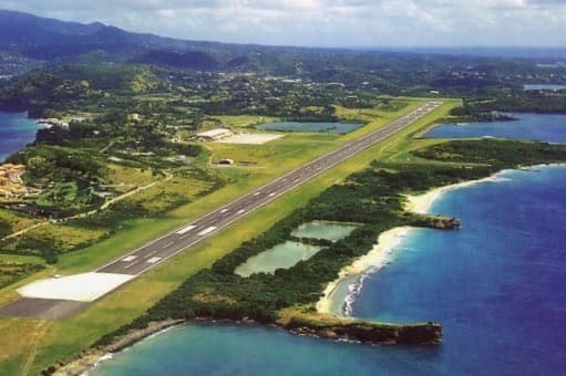 Aerial view of Maurice Bishop International Airport runway in Grenada