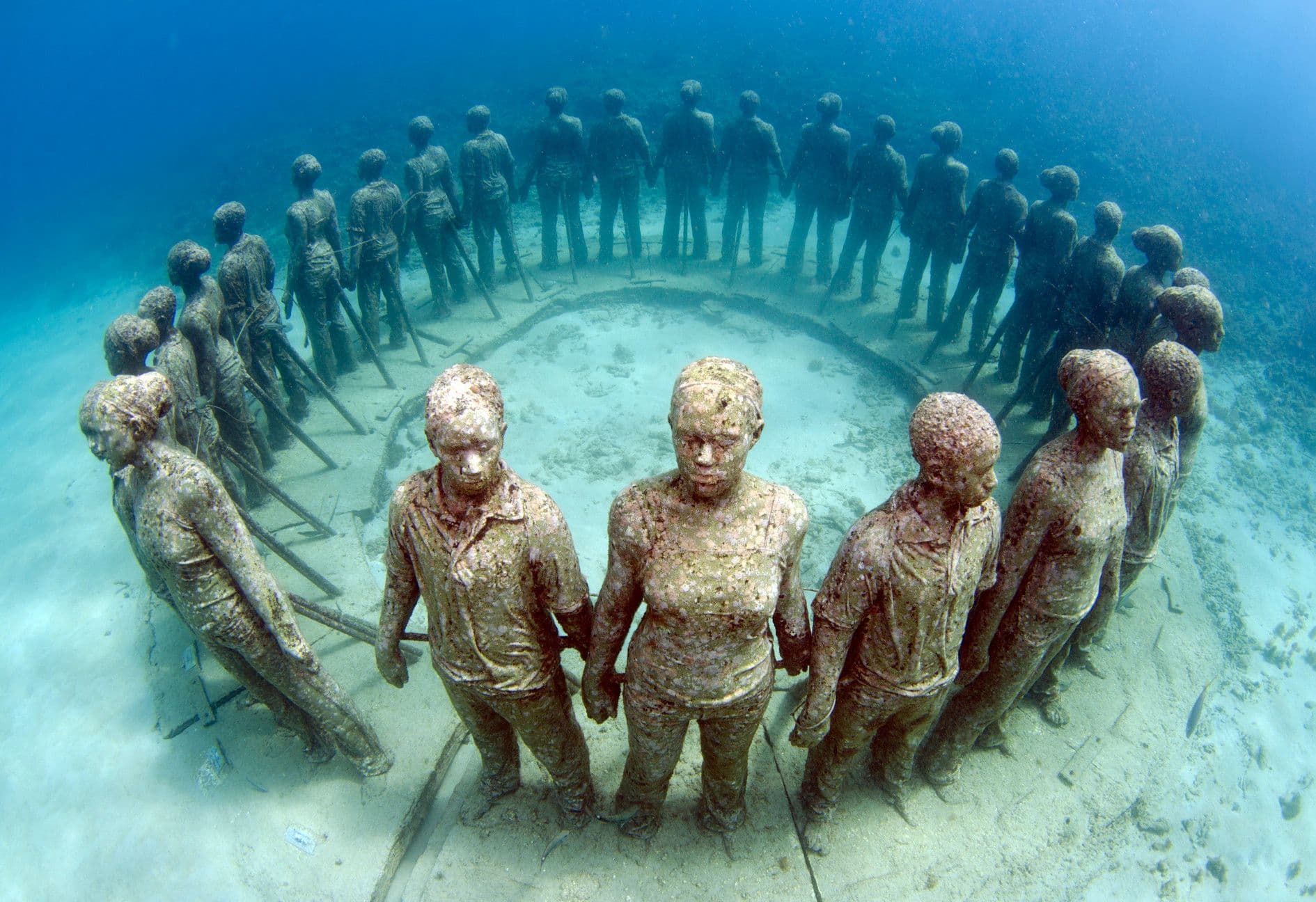 Underwater Sculpture Park in Grenada showing submerged statues